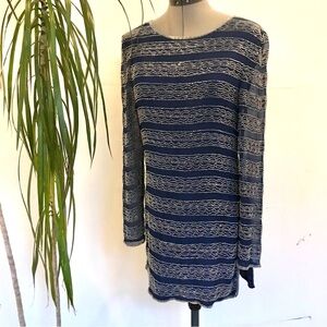 ADRIANNA PAPPEL Women's 100% Silk Tunic Dress Cobalt Blue Beads Embroide…